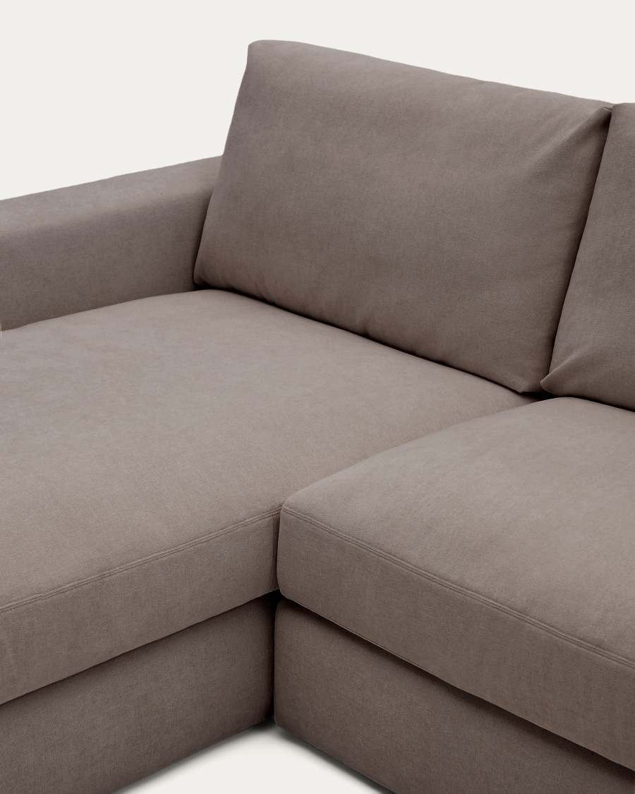 Alea removable cover modular sofa 3-seater in dark brown chenille left chaise longue 220 cm