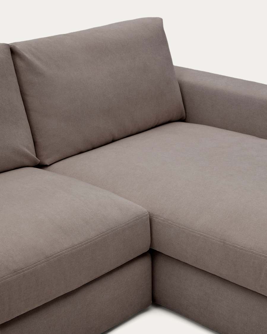 Alea removable cover modular sofa 5-seater in dark brown chenille right chaise longue 340 cm