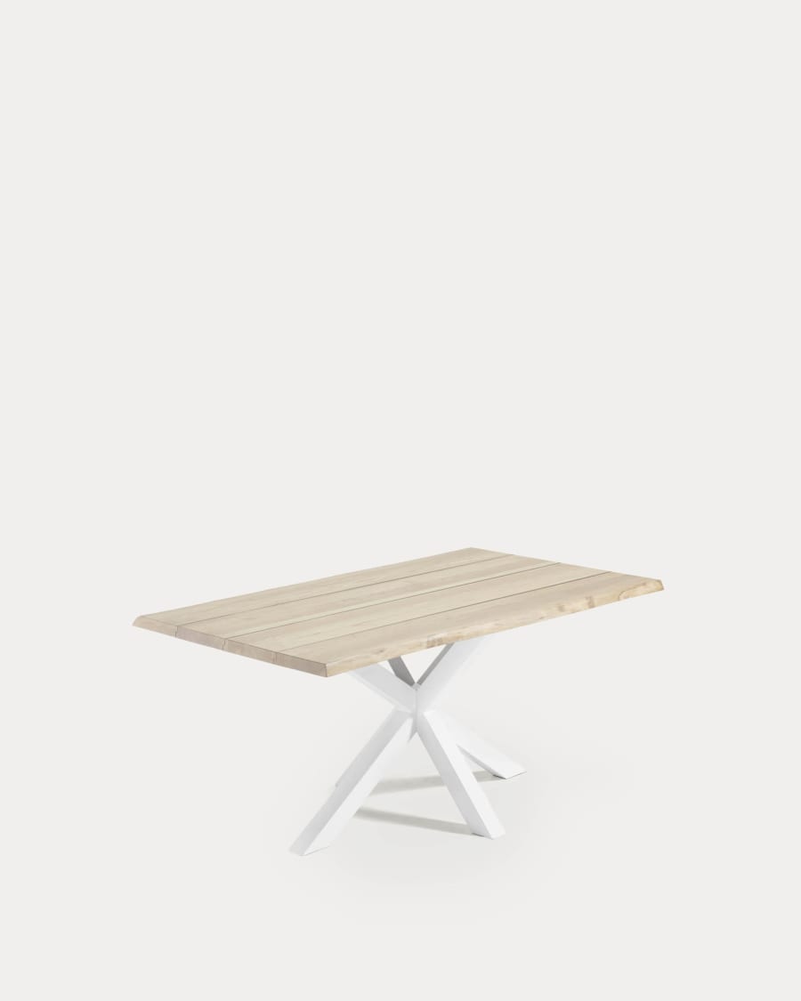 Argo oak veneer table with a whitewashed finish and white steel legs, 160 x 90 cm