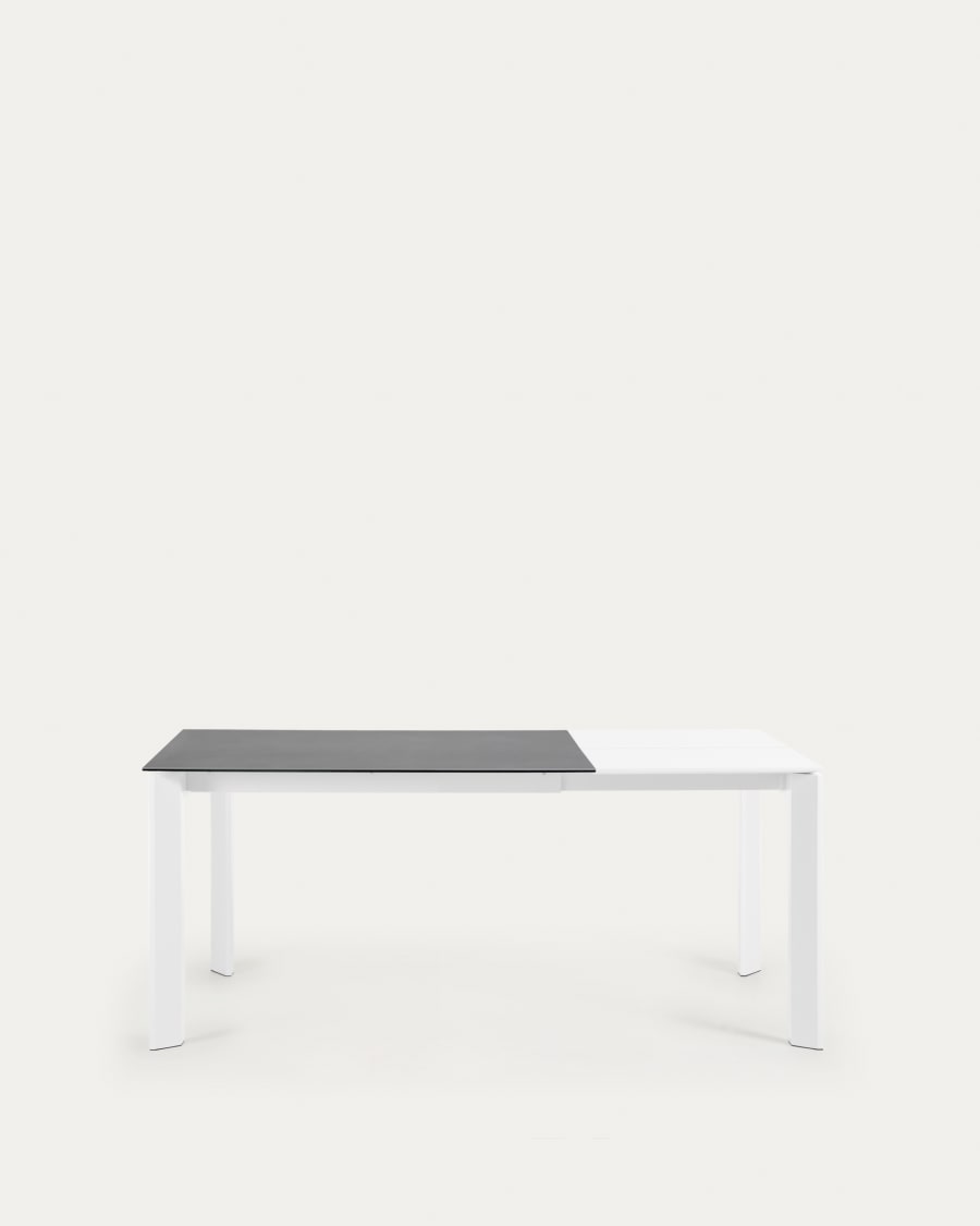 Axis porcelain extendable table in Volcano Rock finish with white steel legs 120 (180) cm