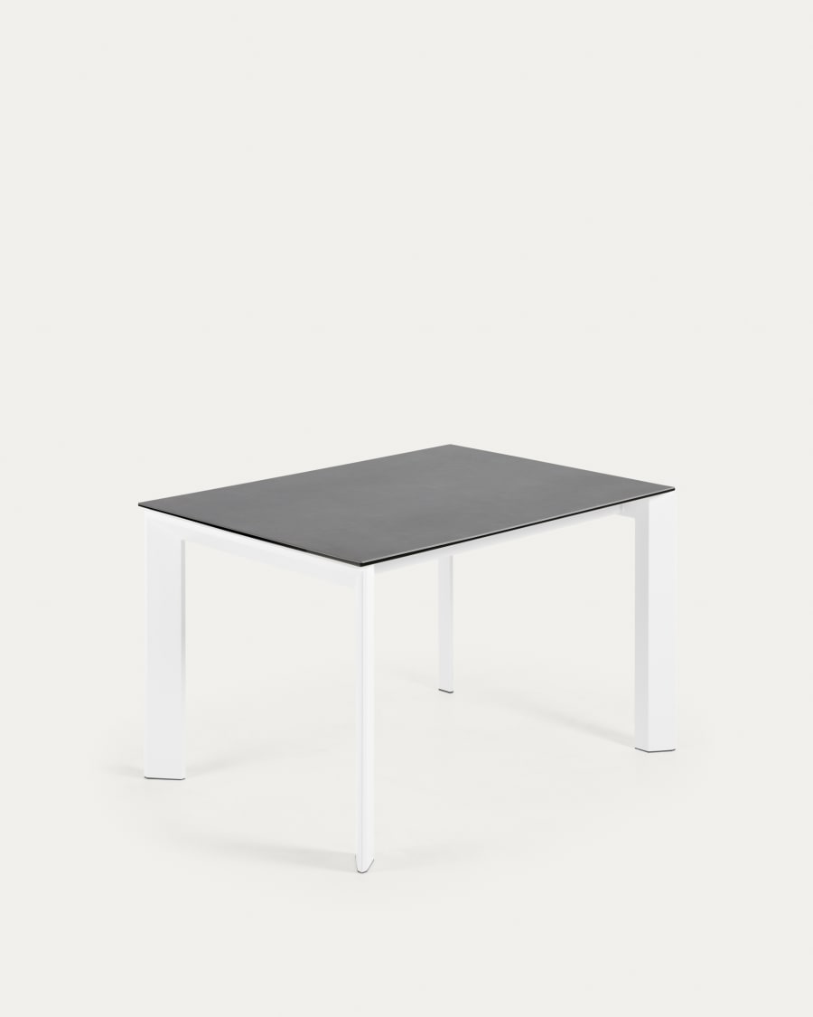 Axis porcelain extendable table in Volcano Rock finish with white steel legs 120 (180) cm