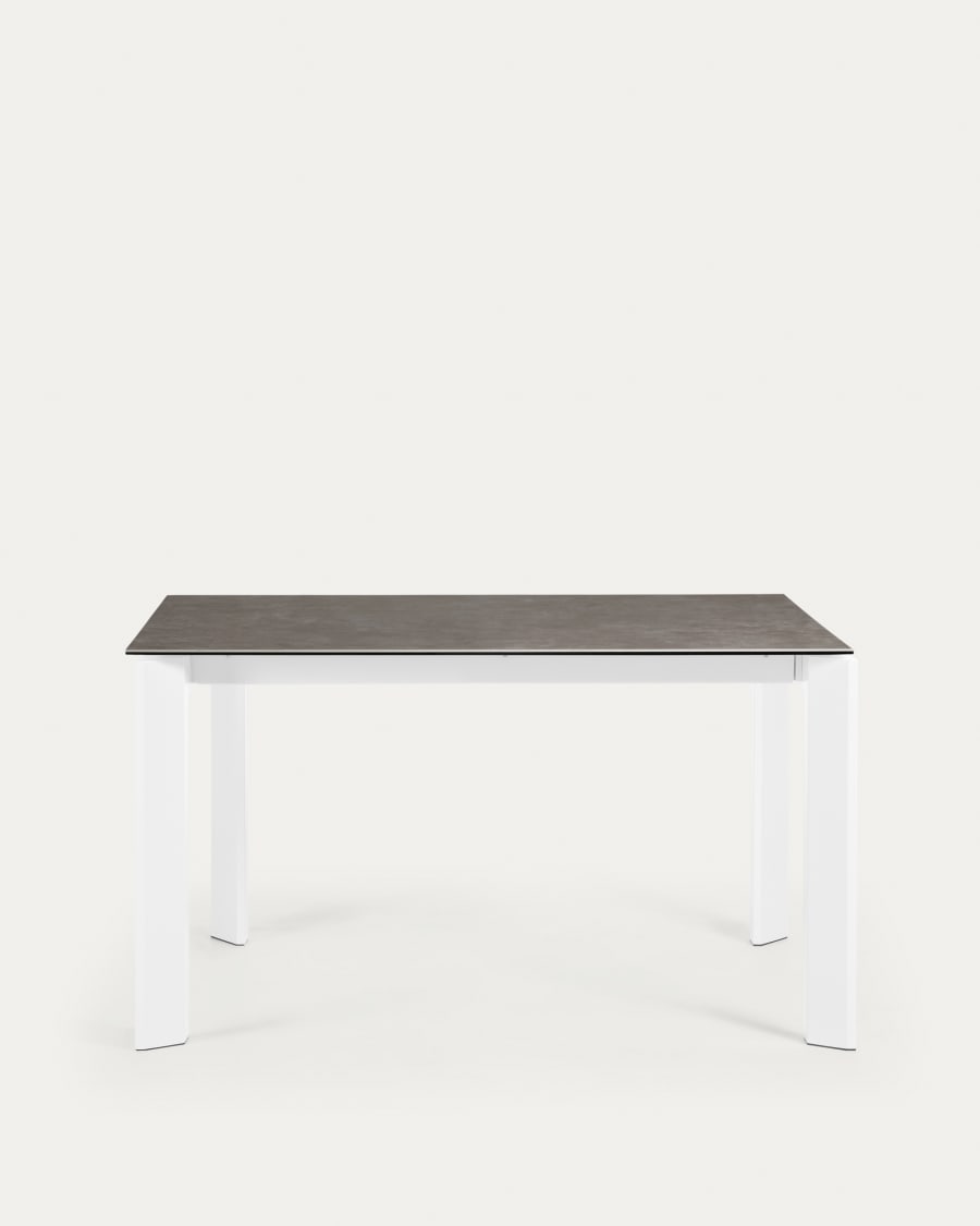 Axis porcelain extendable table in Volcano Ash finish with white steel legs 140 (200) cm