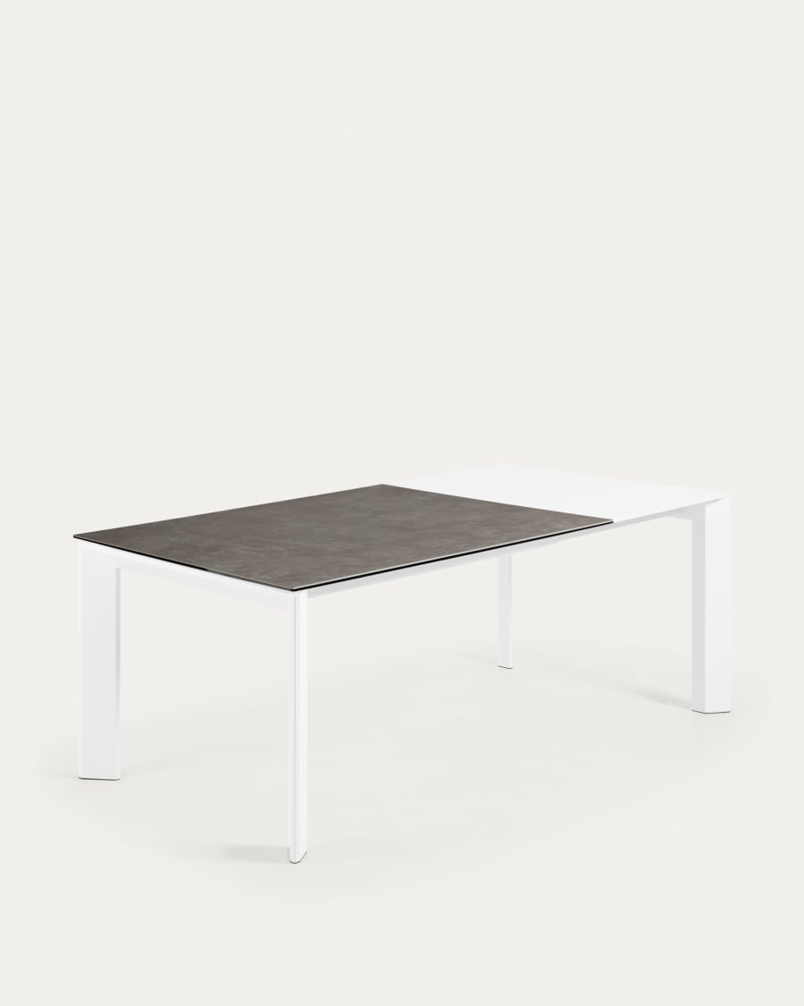 Axis porcelain extendable table in Volcano Ash finish with white steel legs 140 (200) cm