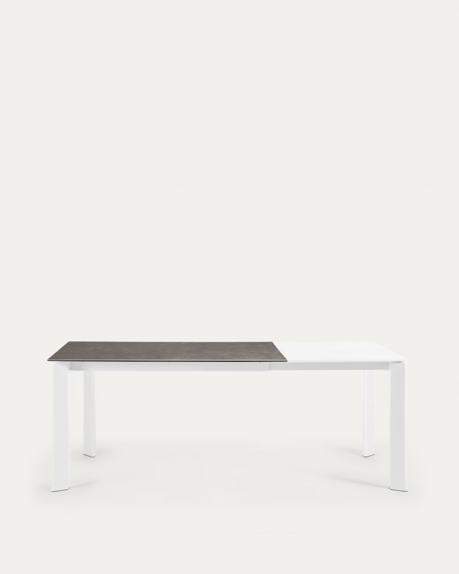 Axis porcelain extendable table in Volcano Ash finish with white steel legs 140 (200) cm