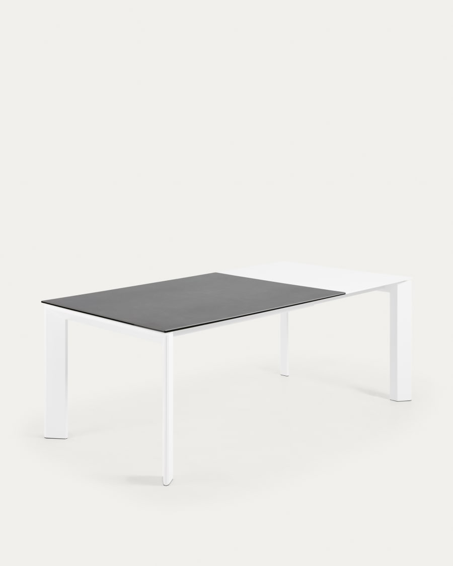 Axis porcelain extendable table in Volcano Rock finish with white steel legs 140 (200) cm