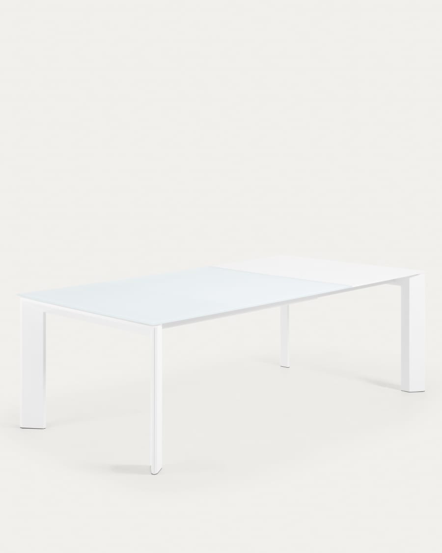 Tavolo allungabile Axis in vetro bianco e gambe in acciaio finitura bianca 160 (220) cm