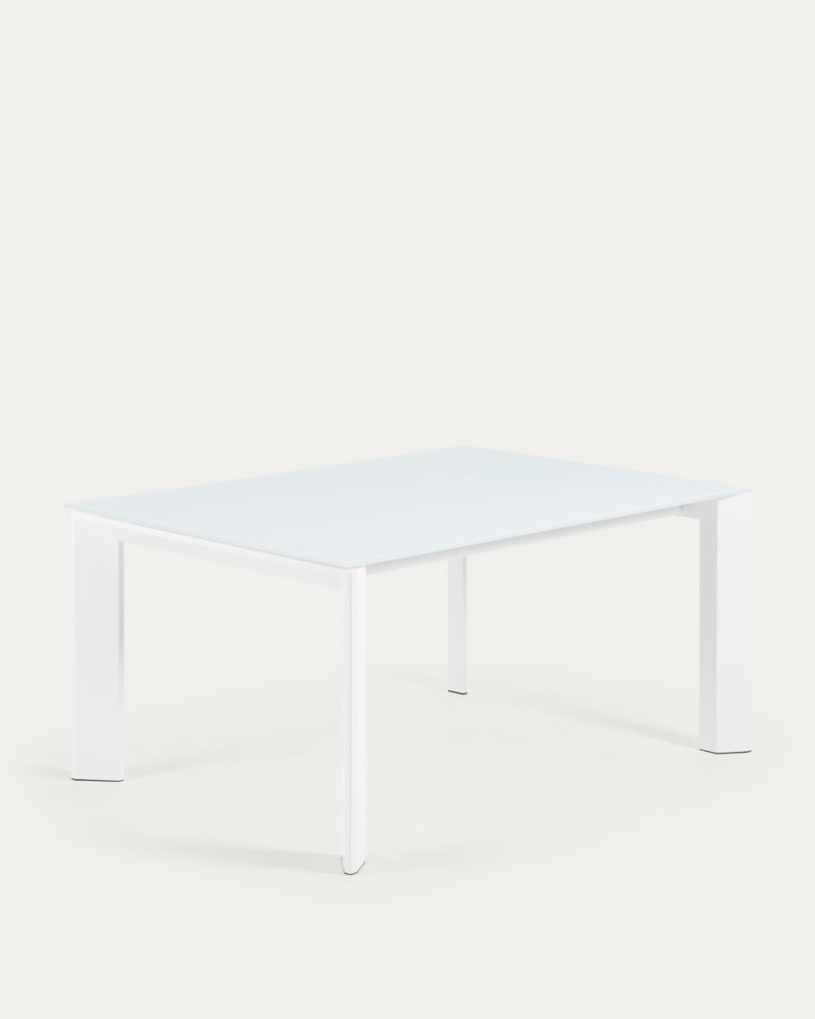 Tavolo allungabile Axis in vetro bianco e gambe in acciaio finitura bianca 160 (220) cm