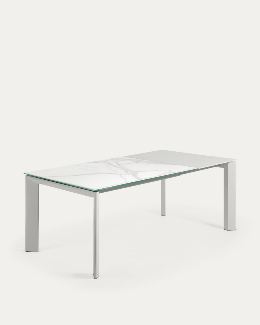 Axis porcelain extendable table in White Kalos finish with grey legs 140 (200) cm