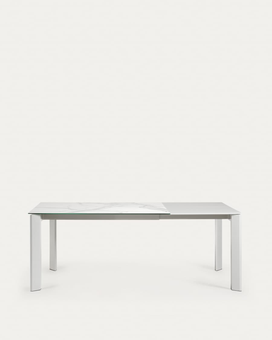 Axis porcelain extendable table in White Kalos finish with grey legs 140 (200) cm