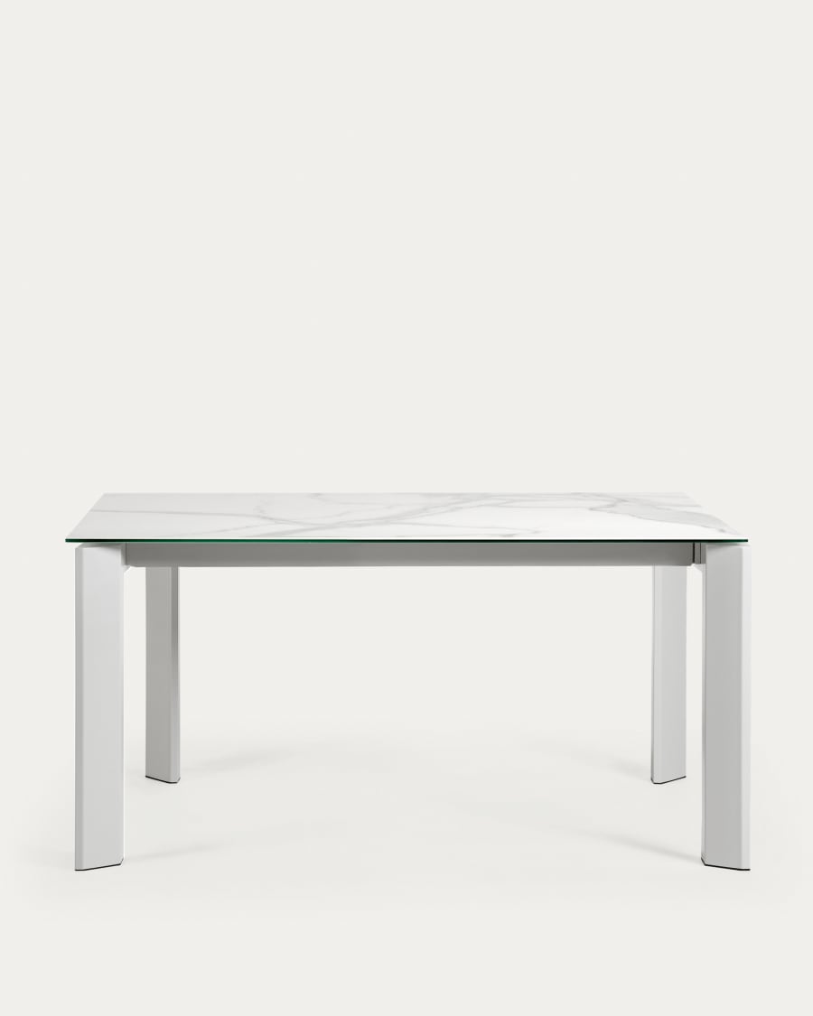 Axis porcelain extendable table in White Kalos finish with grey legs 160 (220) cm