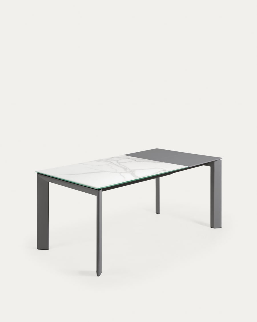 Axis extendable porcelain table with Kalos Blanco finish and dark grey legs, 120 (180) cm
