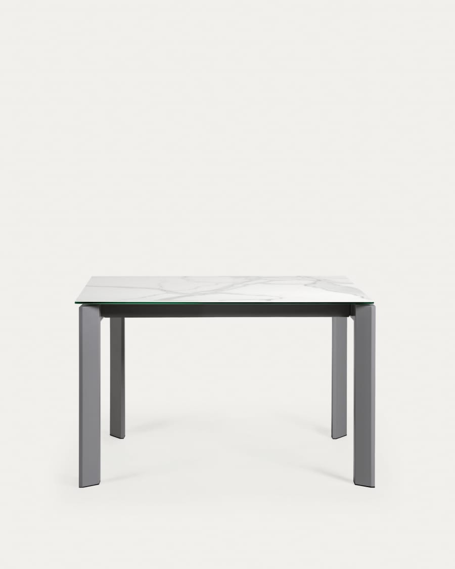 Axis extendable porcelain table with Kalos Blanco finish and dark grey legs, 120 (180) cm