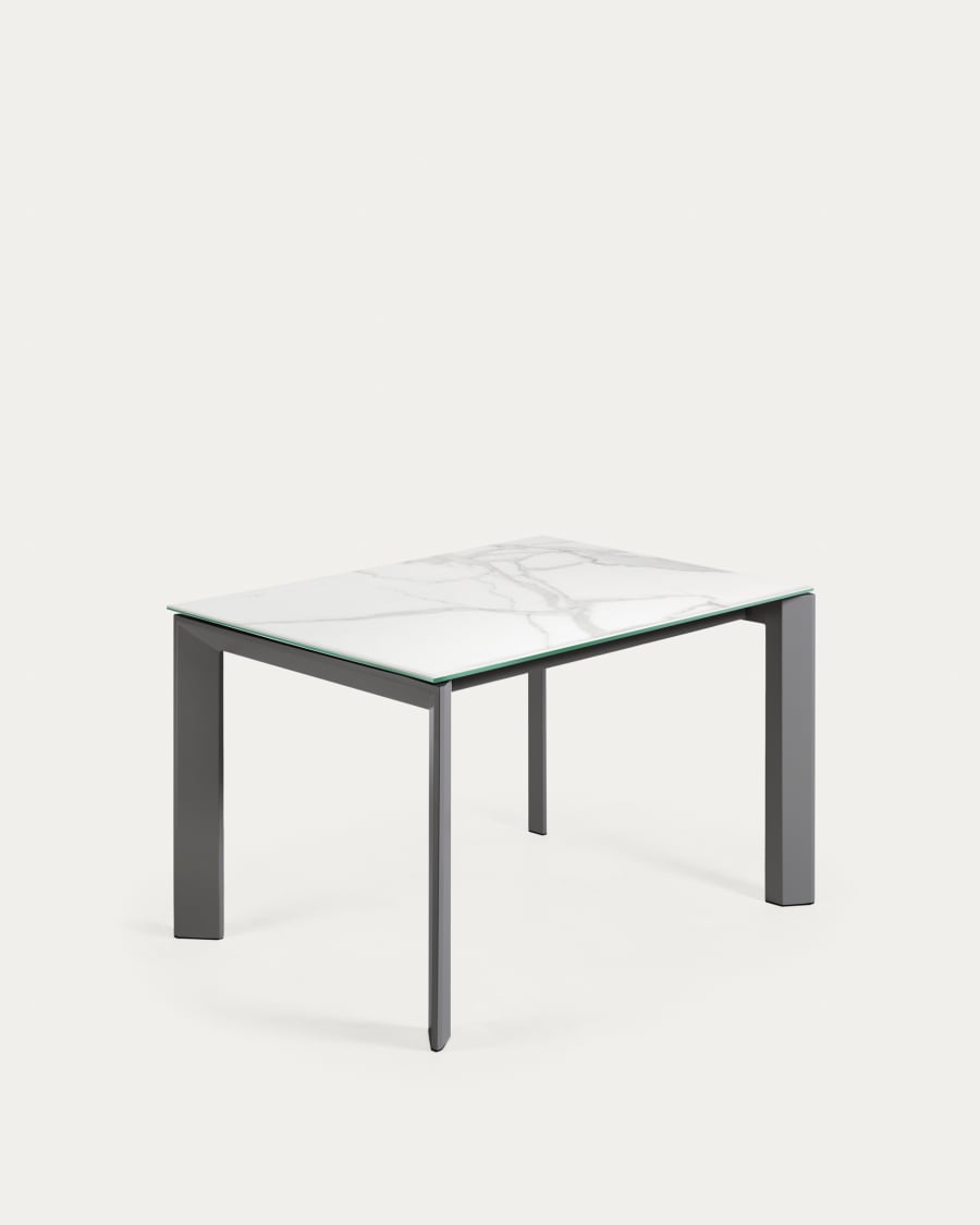 Axis extendable porcelain table with Kalos Blanco finish and dark grey legs, 120 (180) cm
