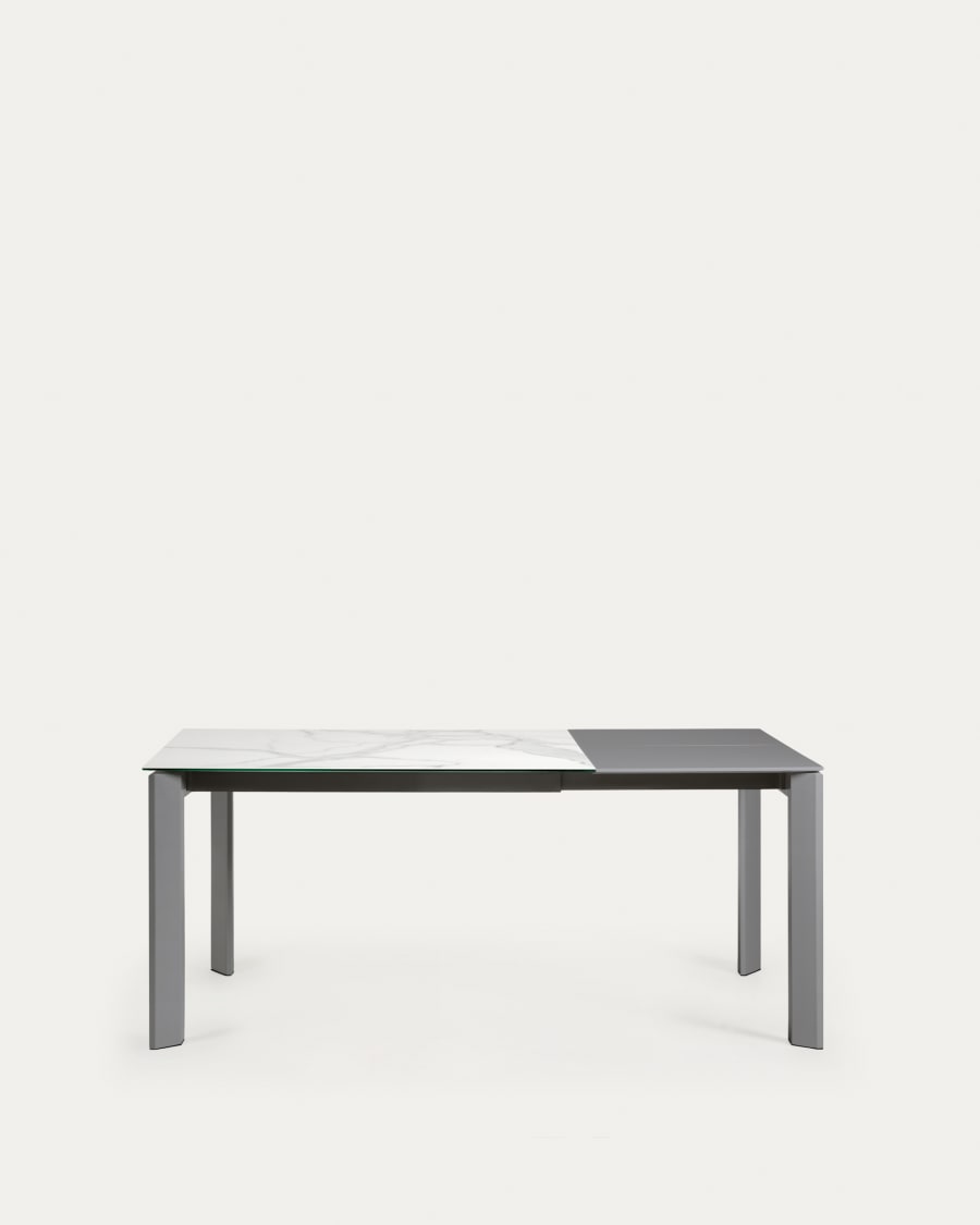 Axis extendable porcelain table with Kalos Blanco finish and dark grey legs, 120 (180) cm