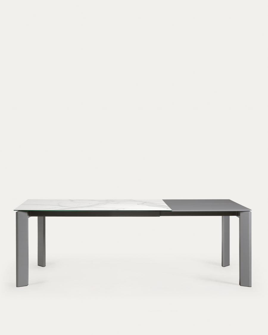 Axis porcelain extendable table in White Kalos finish with anthracite legs 160 (220) cm