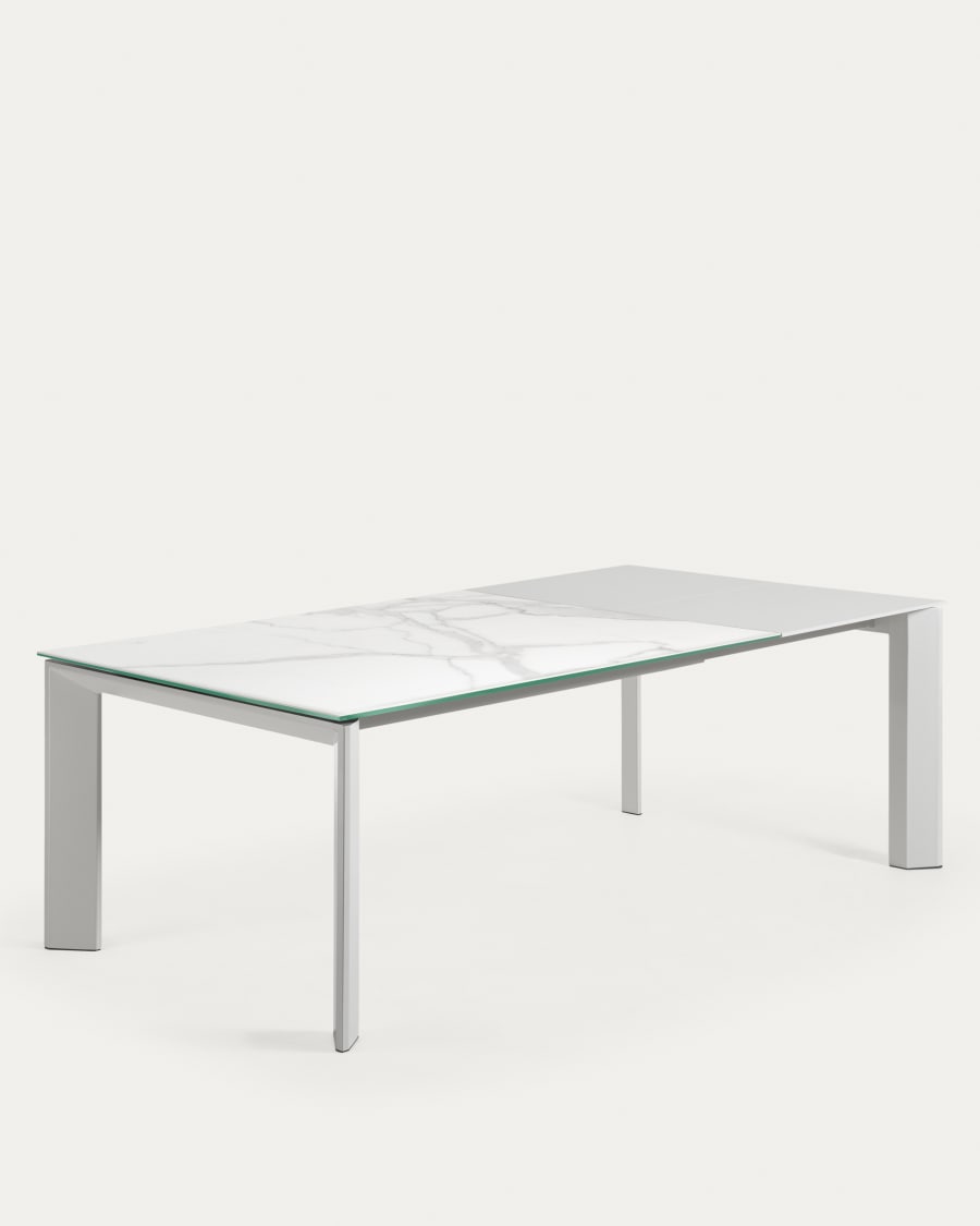 Axis porcelain extendable table in White Kalos finish with grey legs 160 (220) cm