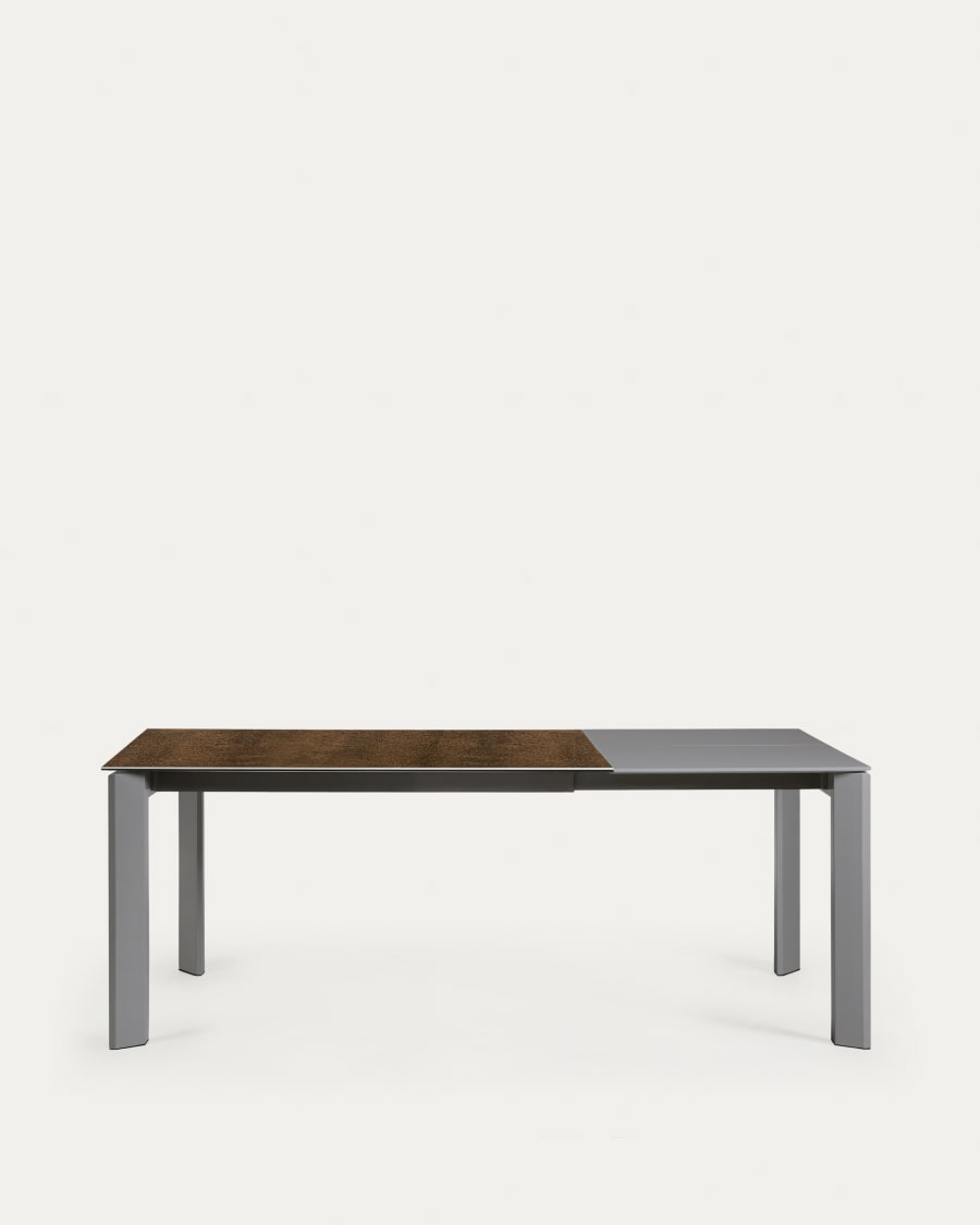 Table extensible Axis grès cérame finition Iron Corten pieds acier gris foncé 140 (200)cm