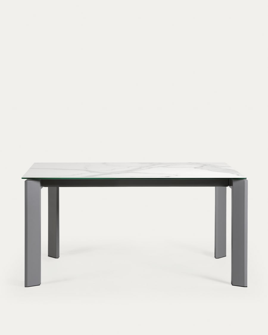 Axis porcelain extendable table in White Kalos finish with anthracite legs 160 (220) cm