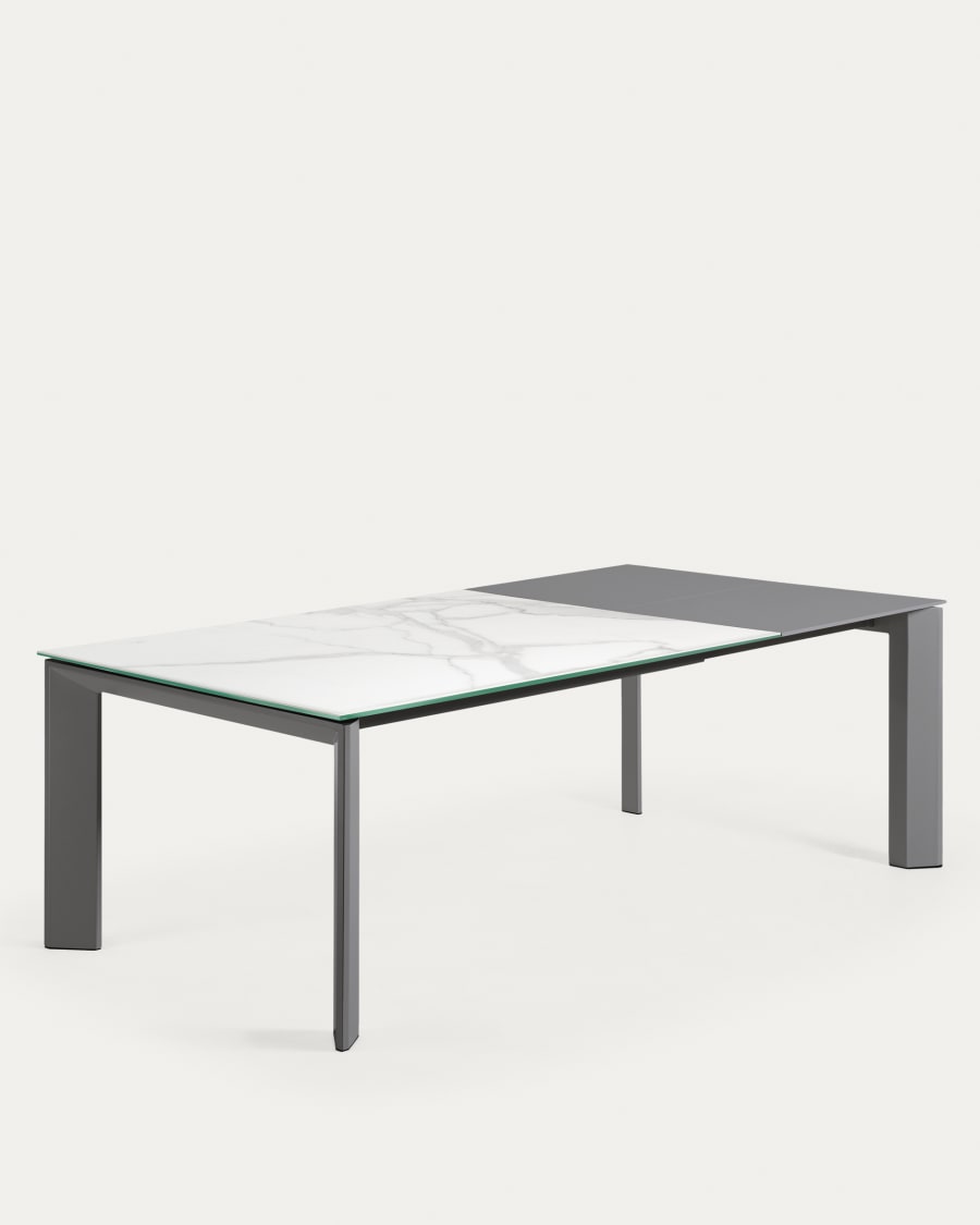 Axis porcelain extendable table in White Kalos finish with anthracite legs 160 (220) cm