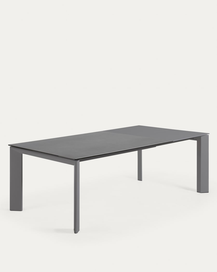 Axis extendable porcelain table with Volcano Rock finish and dark grey legs, 160 (220) cm