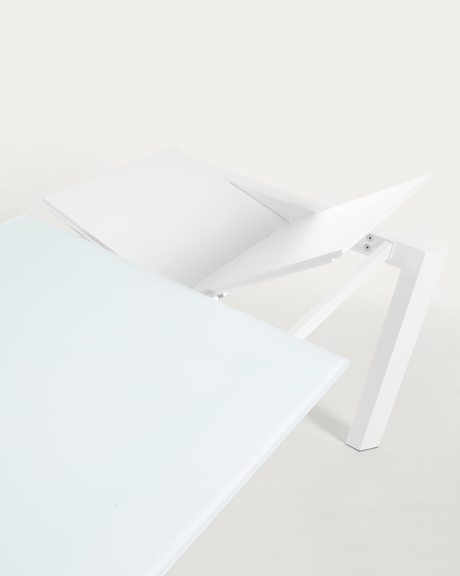 Tavolo allungabile Axis in vetro bianco e gambe in acciaio finitura bianca 160 (220) cm