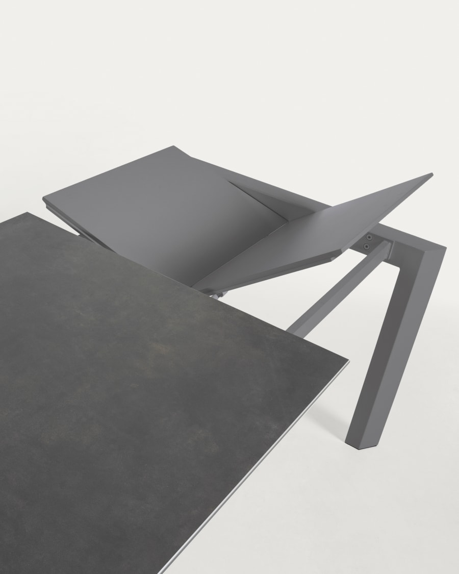 Axis extendable porcelain table with Volcano Rock finish and dark grey legs, 160 (220) cm