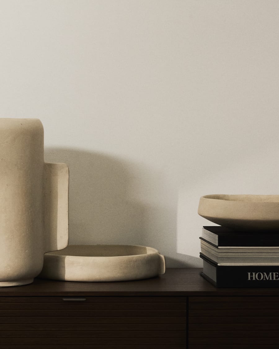 Mireni papier-mâché centrepiece beige Ø 29 cm