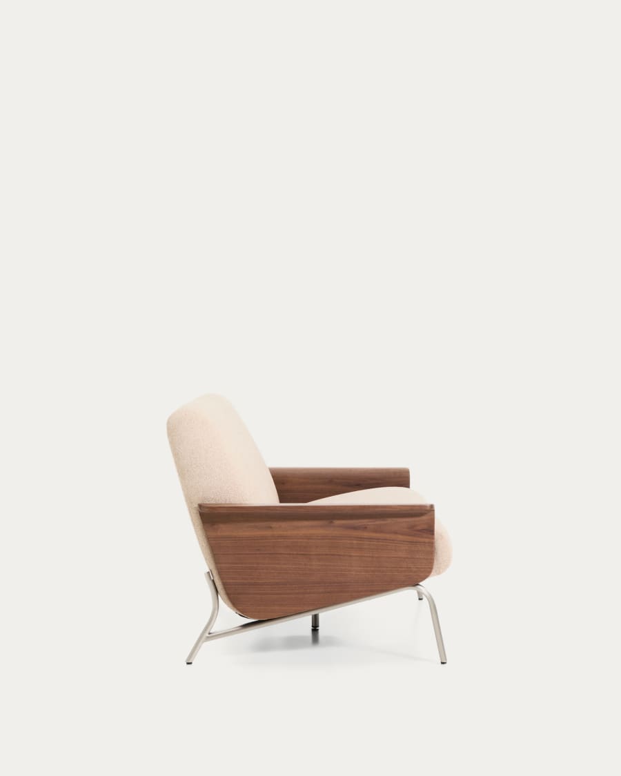 Canapé Amsen marron clair de 2 places en contreplaqué de noyer avec pieds en acier inoxydable brossé 150 cm FSC 100 %