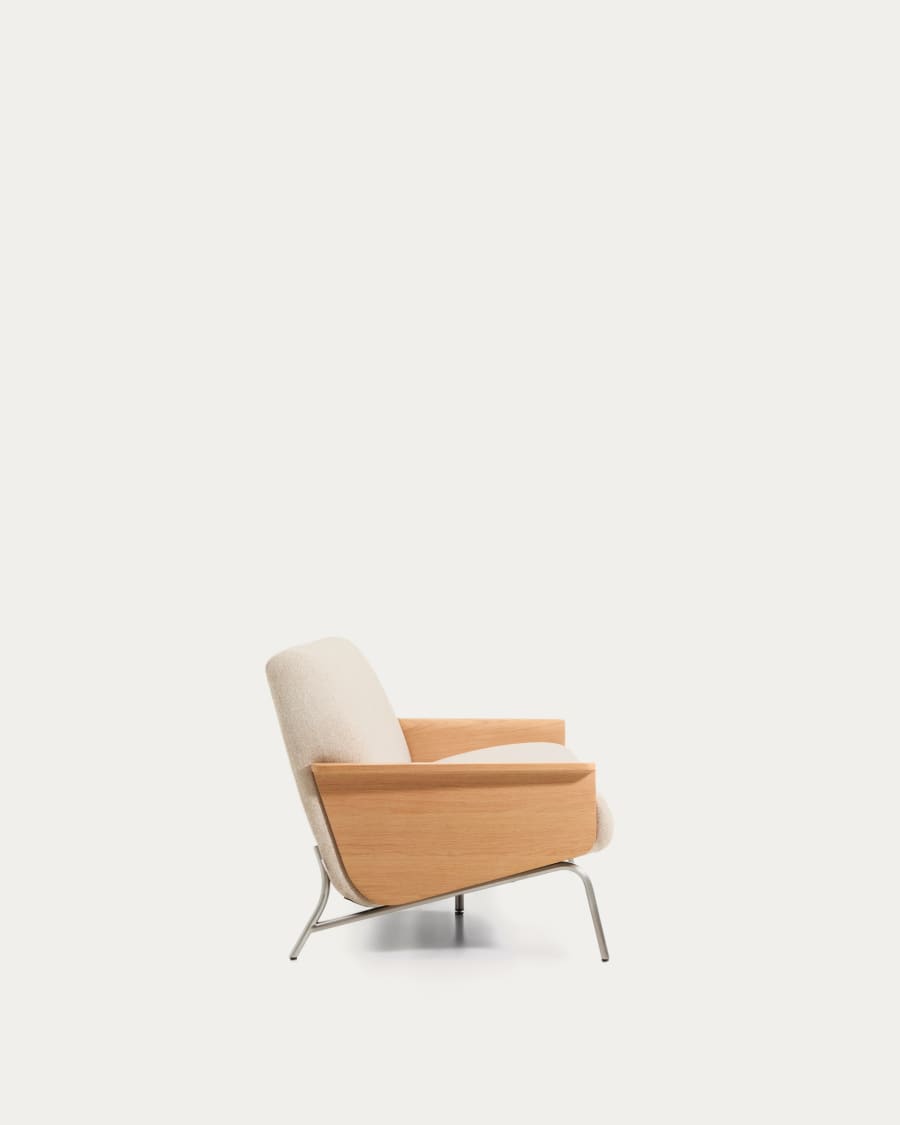 Canapé Amsen en chenille beige de 3 places en contreplaqué de chêne avec pieds en acier inoxydable brossé 190 cm FSC 100 %