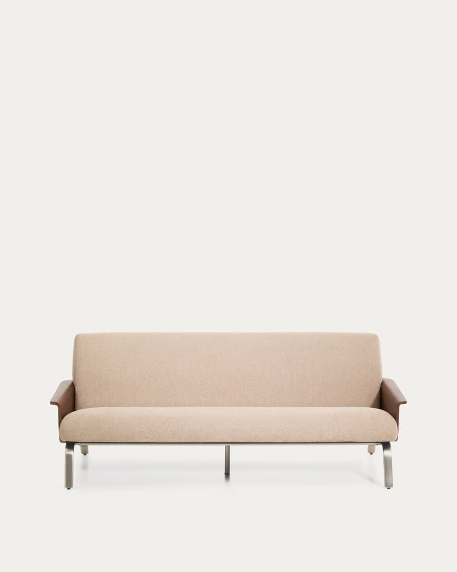Canapé Amsen marron clair de 3 places en contreplaqué de noyer avec pieds en acier inoxydable brossé 190 cm FSC 100 %