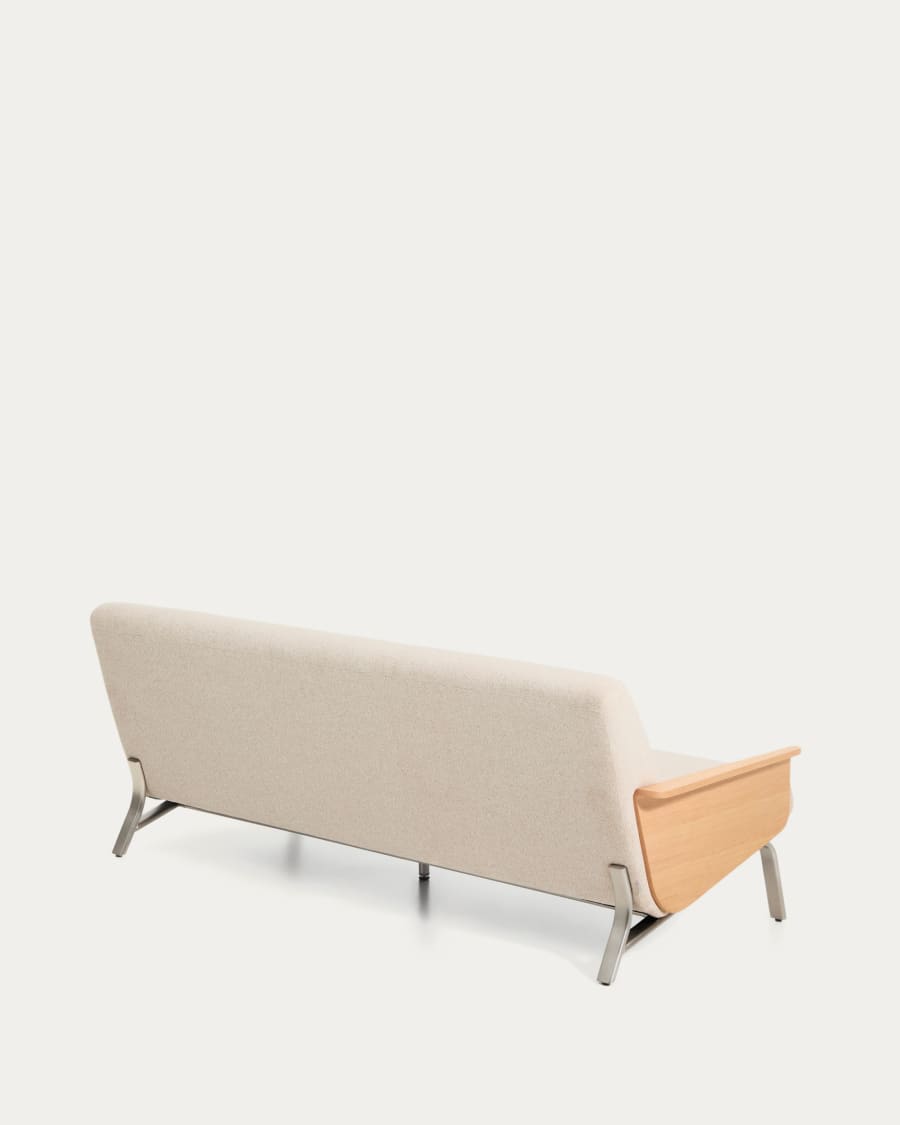 Canapé Amsen en chenille beige de 3 places en contreplaqué de chêne avec pieds en acier inoxydable brossé 190 cm FSC 100 %