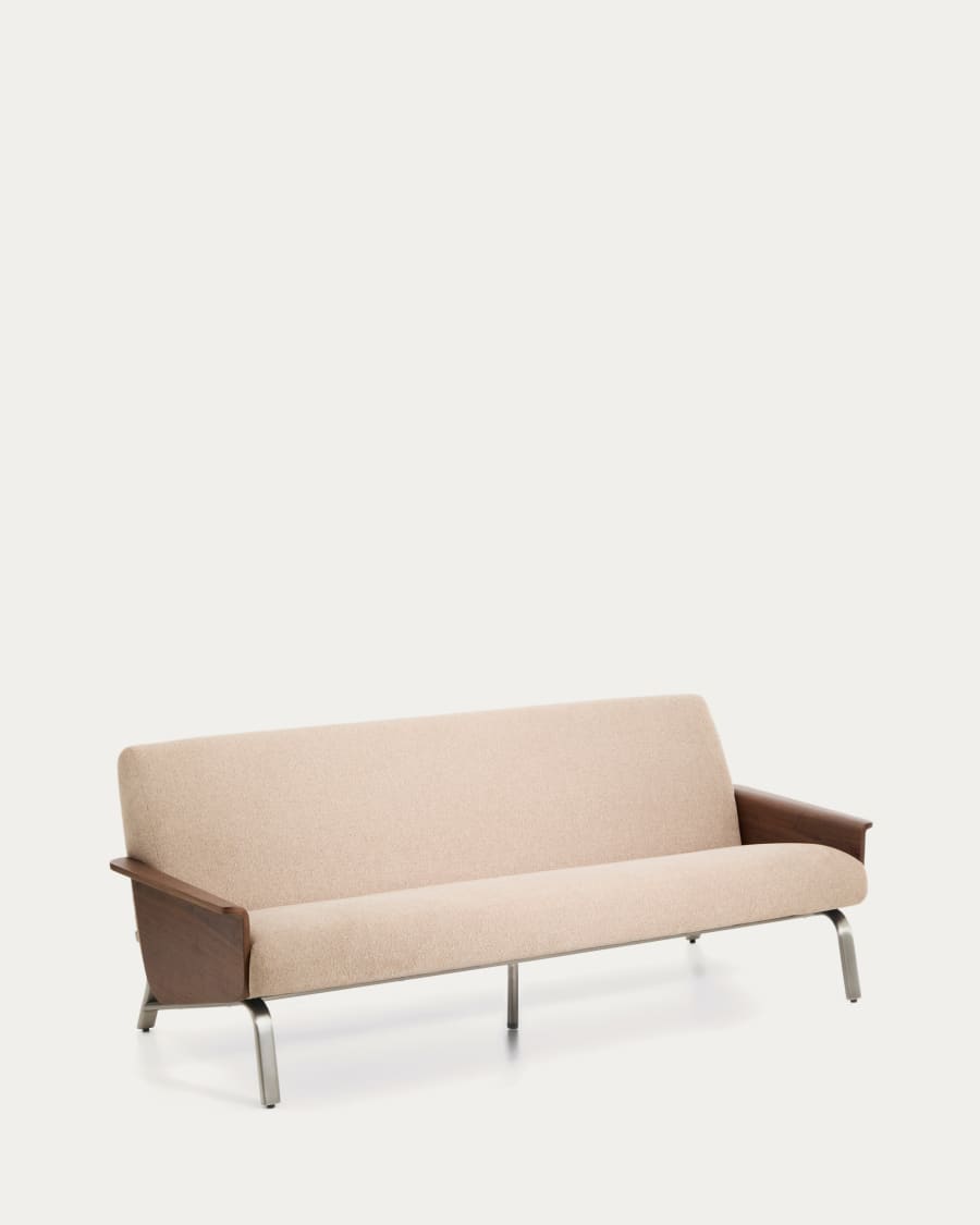 Canapé Amsen marron clair de 3 places en contreplaqué de noyer avec pieds en acier inoxydable brossé 190 cm FSC 100 %