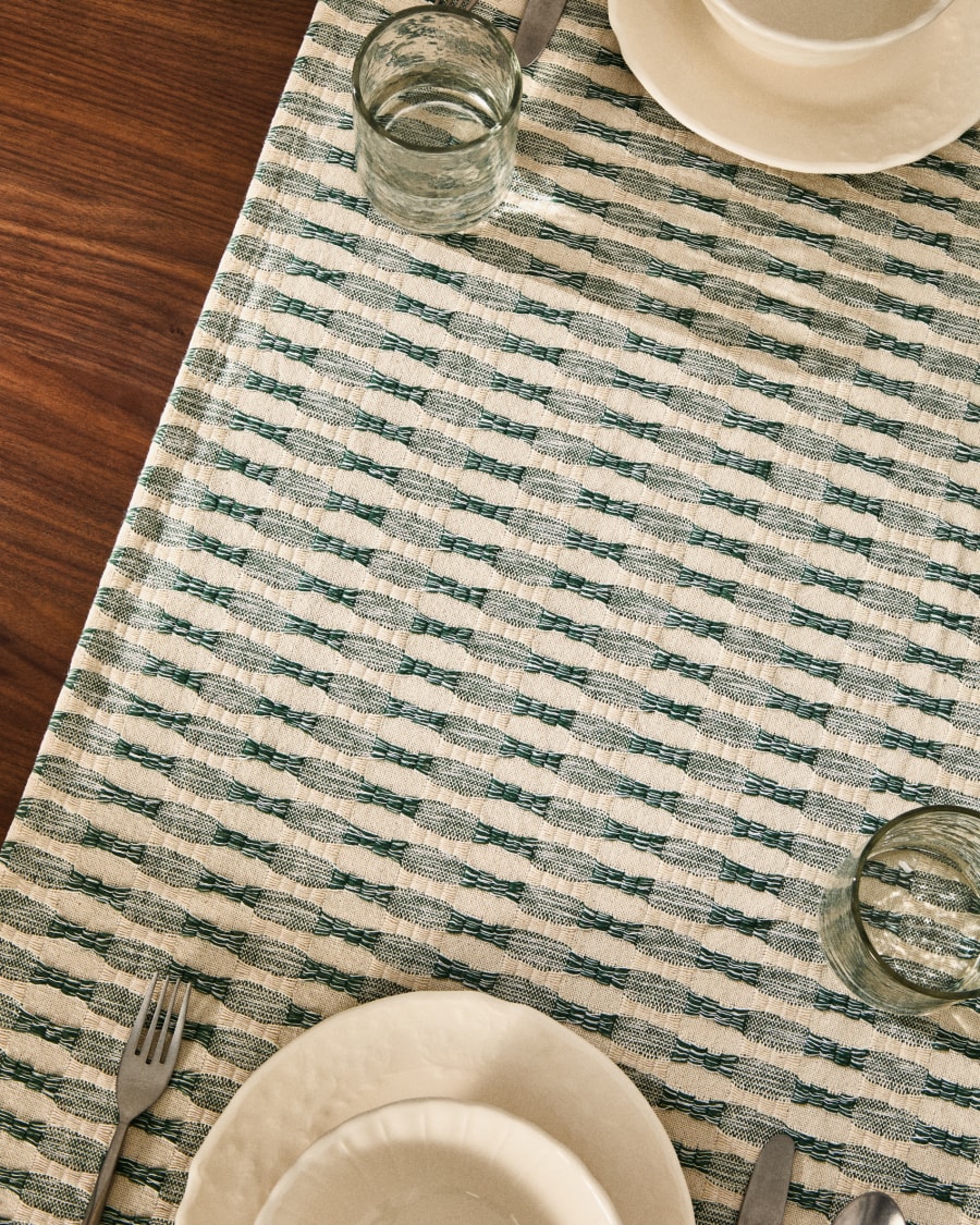 Runner da tavola Coren 100% cotone jacquard verde a contrasto 50 x 150 cm