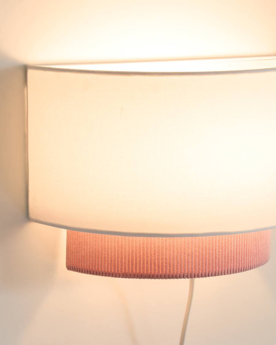 Bianella cotton and pink corduroy wall light Ø 40cm UK adaptor