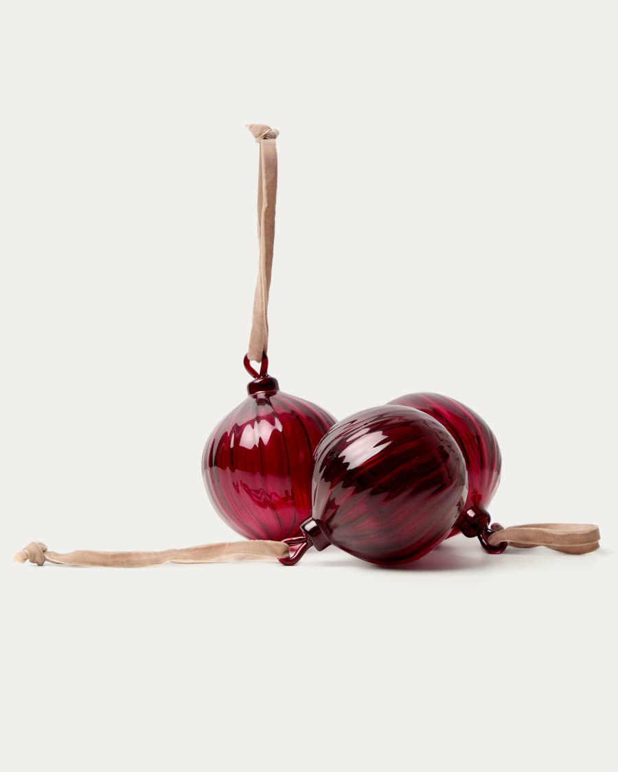 Oranel set of 3 red recycled glass hanging ornaments Ø 8 cm