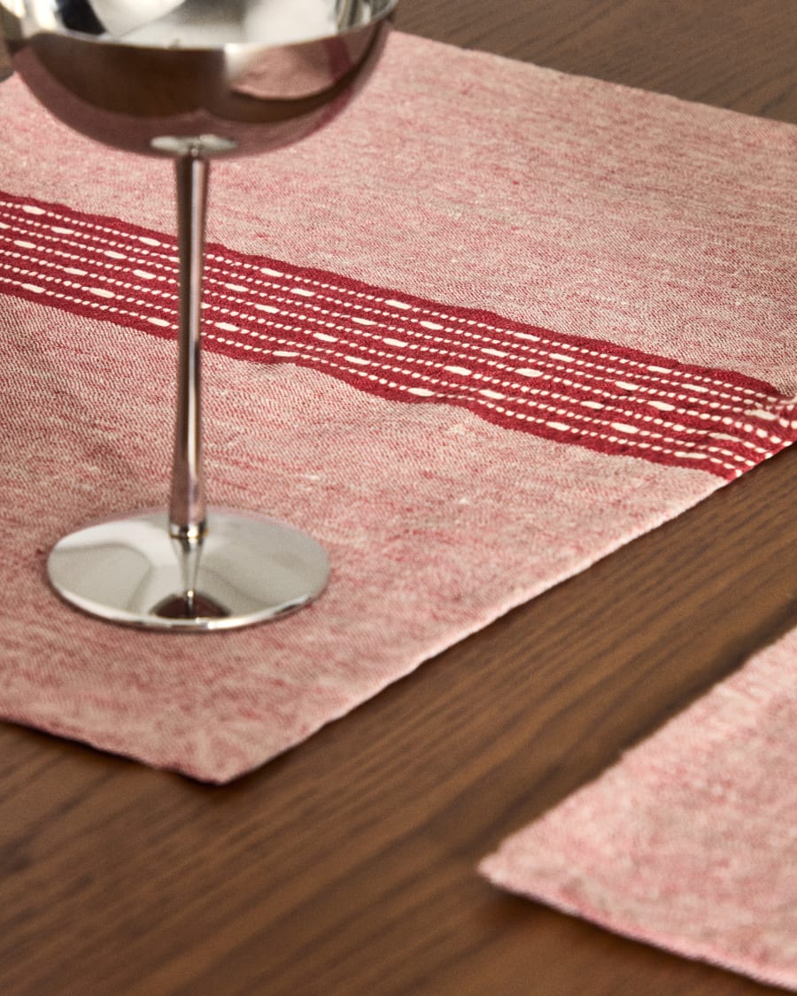 Calena set of 2 placemats linen jacquard with red central stripe 35 x 50 cm