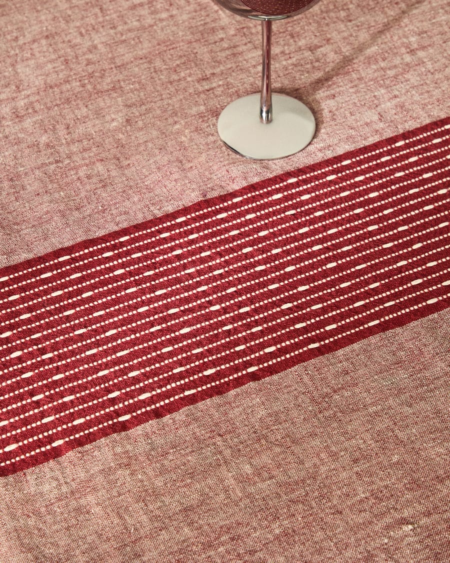 Tovaglia Calena in jacquard di lino con riga centrale rossa 150 x 250 cm
