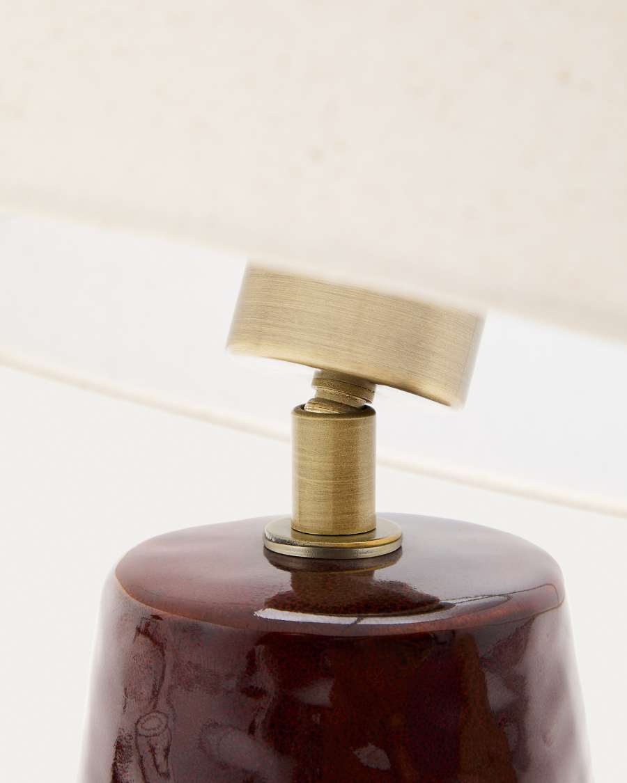 Drava table lamp in burgundy ceramic with cotton shade UK adaptor