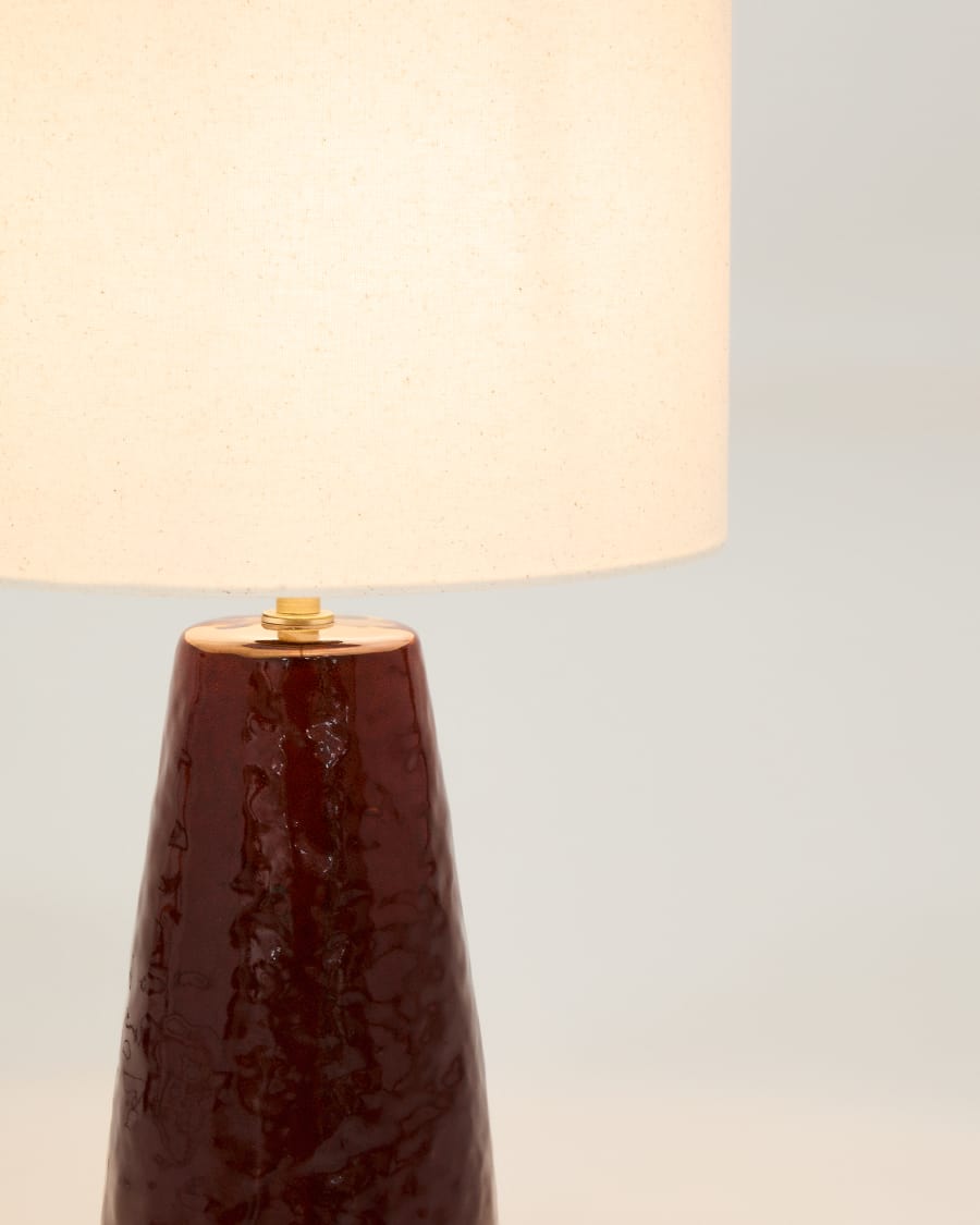 Drava table lamp in burgundy ceramic with cotton shade UK adaptor