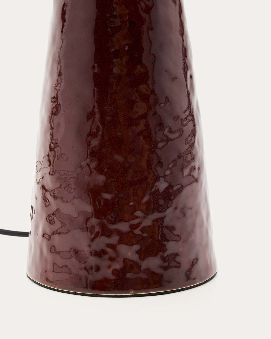 Drava table lamp in burgundy ceramic with cotton shade UK adaptor