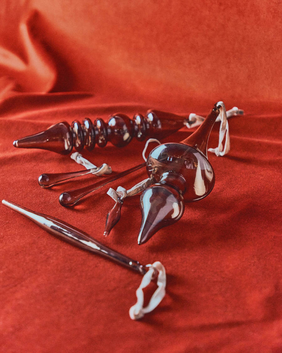 Set Talnea di 2 ornamenti da appendere in vetro riciclato marrone 29,5 cm