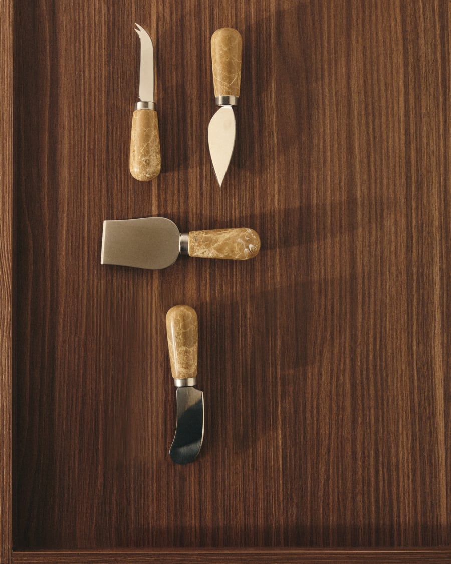 Ensemble Adoma de 4 couteaux à fromage en marbre beige et acier inoxydable