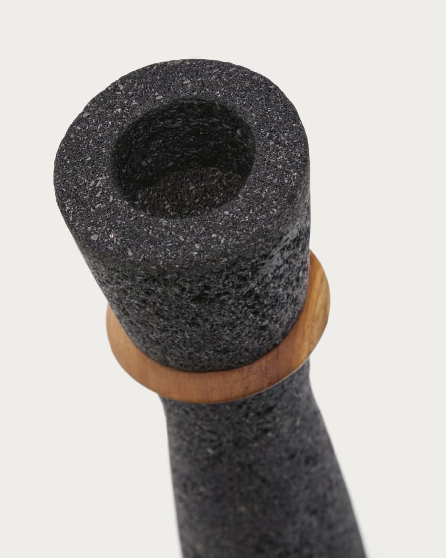 Naro vase in black stone and teak wood 30cm