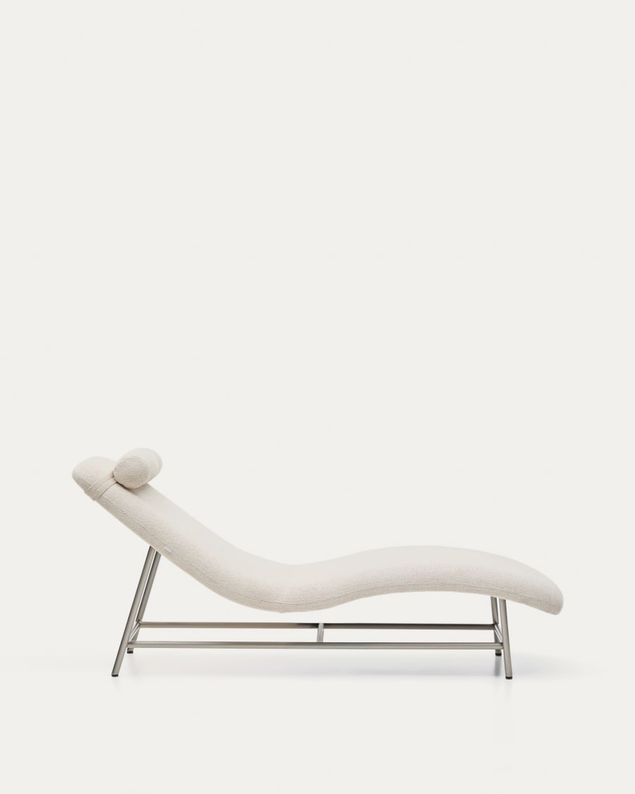 Divano Osla in ciniglia beige e gambe in acciaio inox spazzolato 175 cm