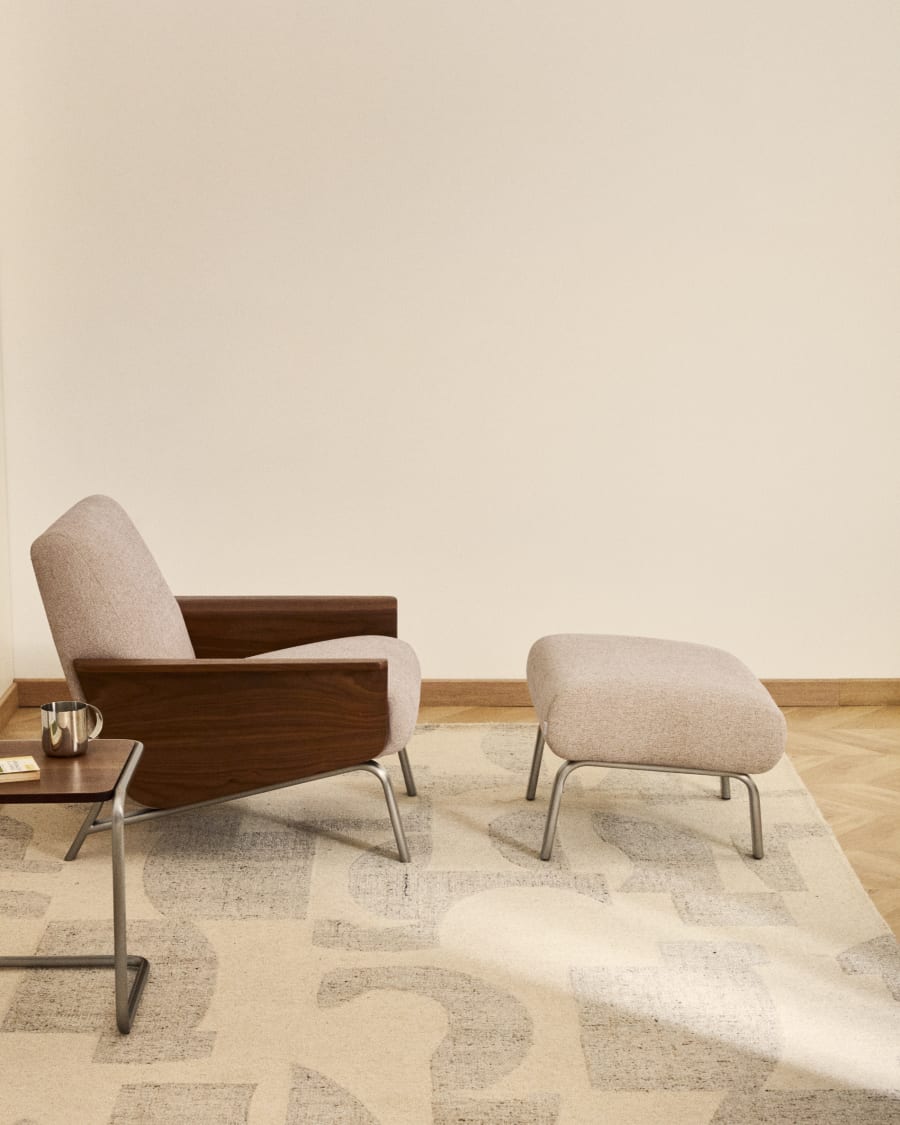 Amsen light brown footrest with brushed stainless steel legs 68 x 55 cm