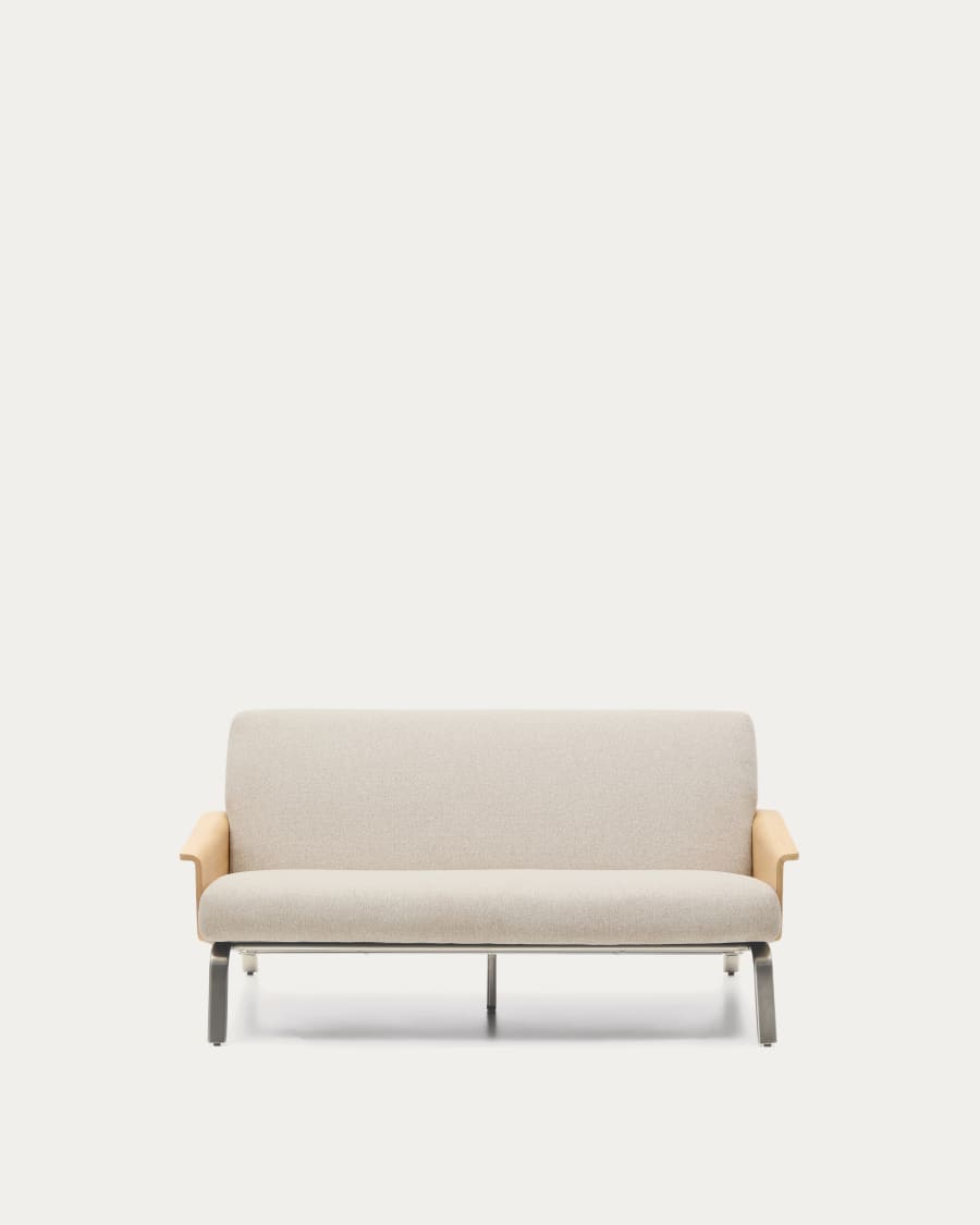 2-Sitzer-Sofa Amsen in Beige aus Eichensperrholz mit Beinen aus em gebürsteten Edelstahl 150 cm FSC 100 %