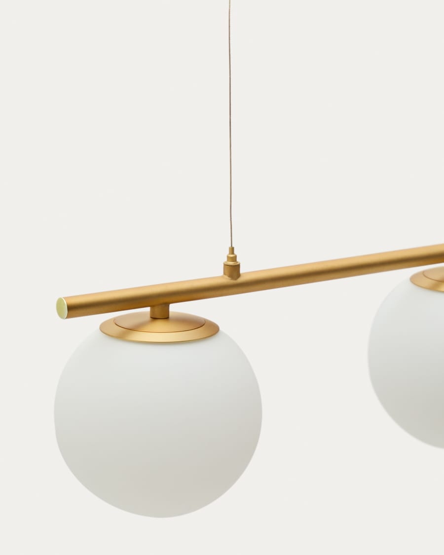 Lampada da soffitto Brisia in metallo con finitura in ottone spazzolato e 3 sfere di vetro satinato Ø15 cm