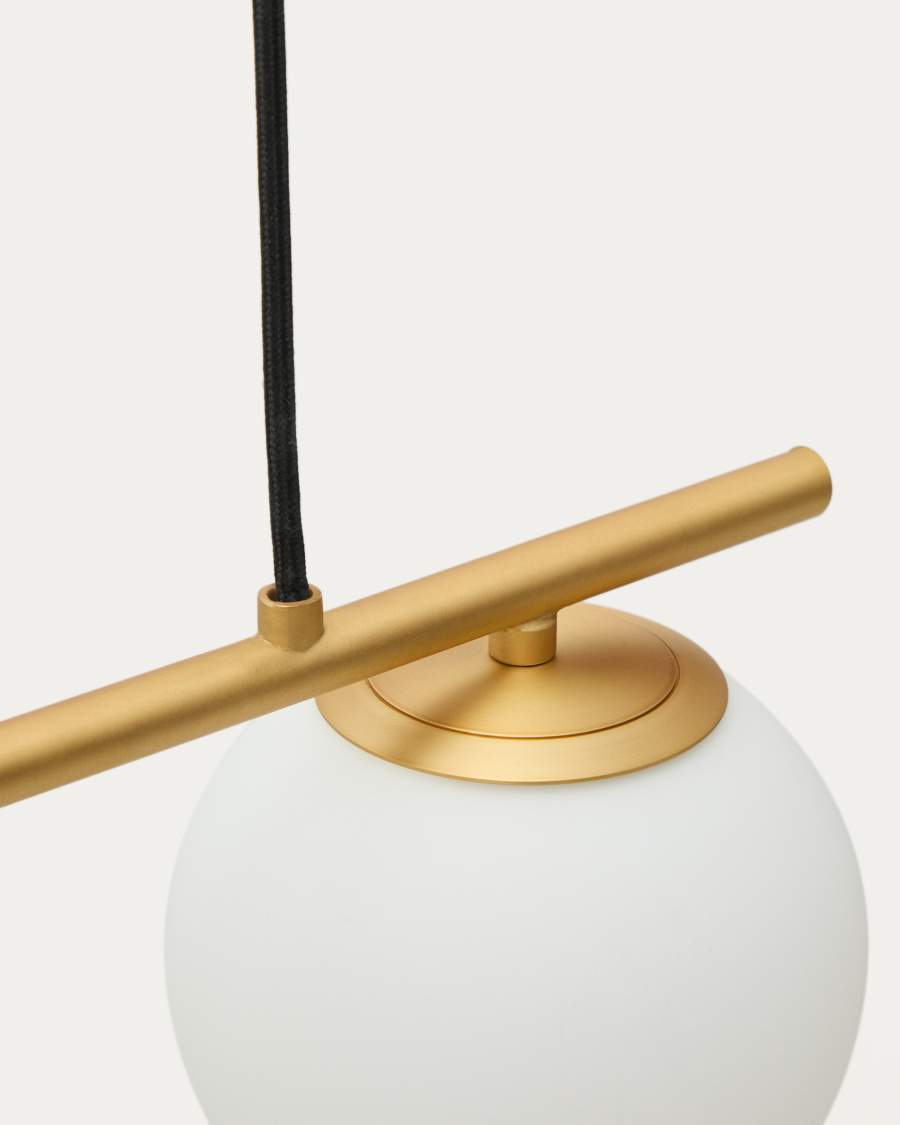 Lampada da soffitto Brisia in metallo con finitura in ottone spazzolato e 3 sfere di vetro satinato Ø15 cm