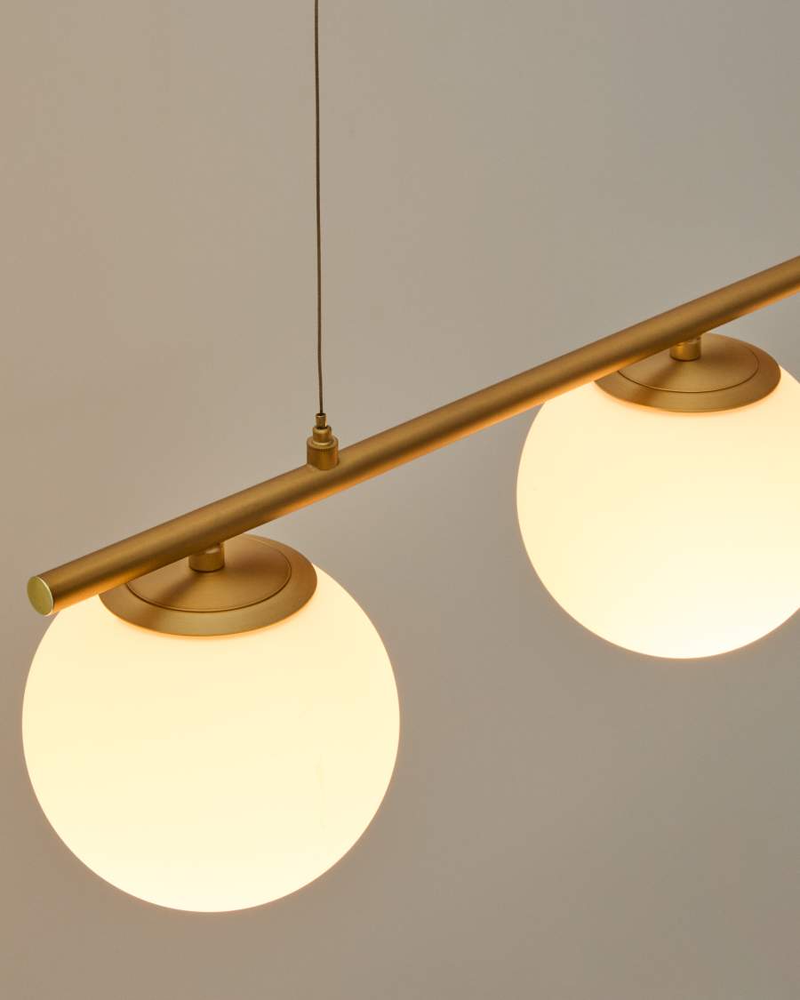 Lampada da soffitto Brisia in metallo con finitura in ottone spazzolato e 3 sfere di vetro satinato Ø15 cm