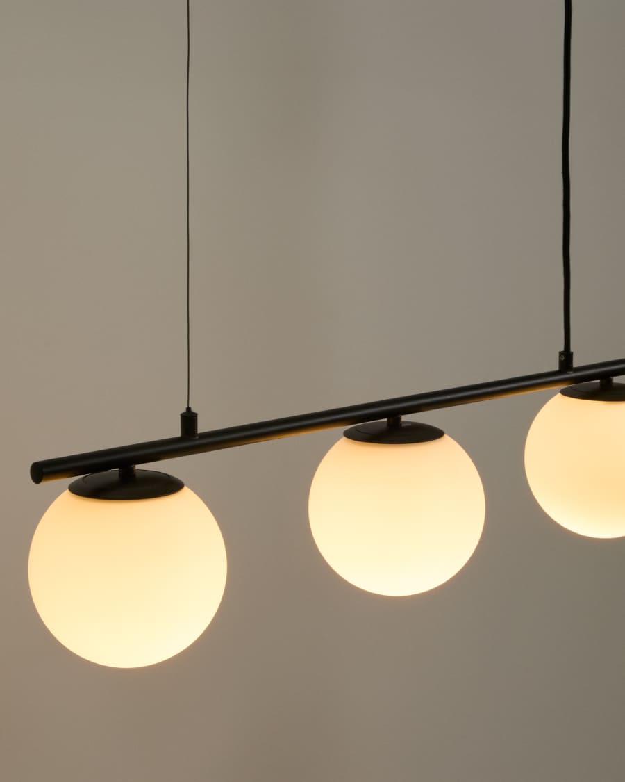 Brisia metal ceiling lamp with black finish and 3 frosted glass balls Ø15cm